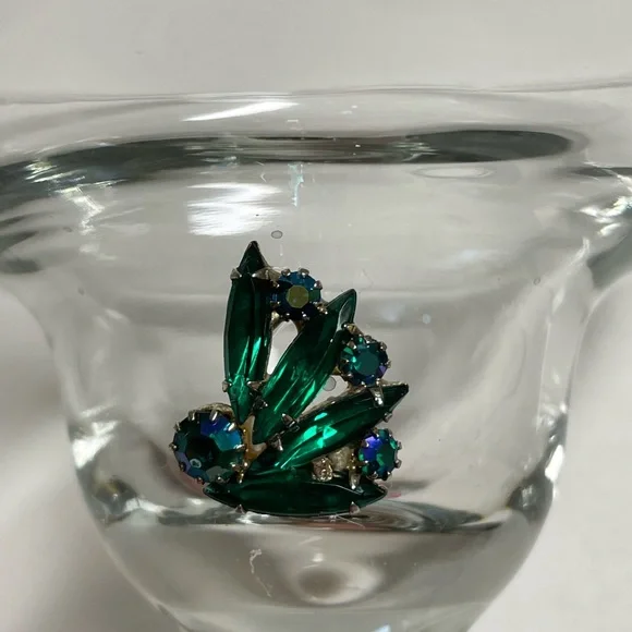 Hand crafted margarita glass vintage jewelry embellished floral crystal blue - Picture 3 of 5